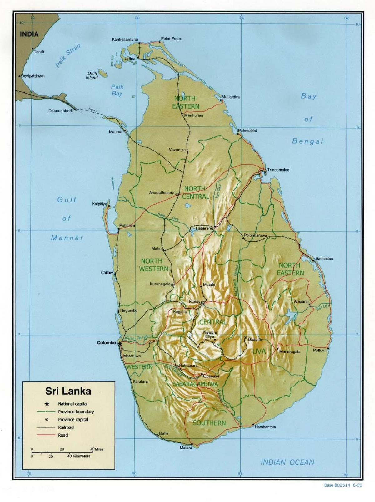 karte Sri Lanka fizisko