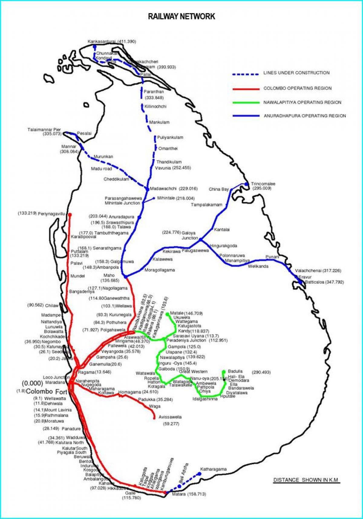 dzelzceļa maršruta karte Šrilanka