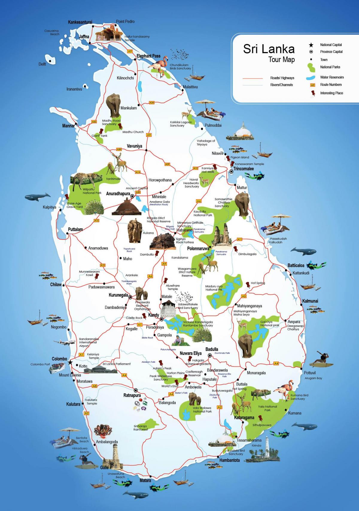 tūrisma vietas, kas Šrilankā karte