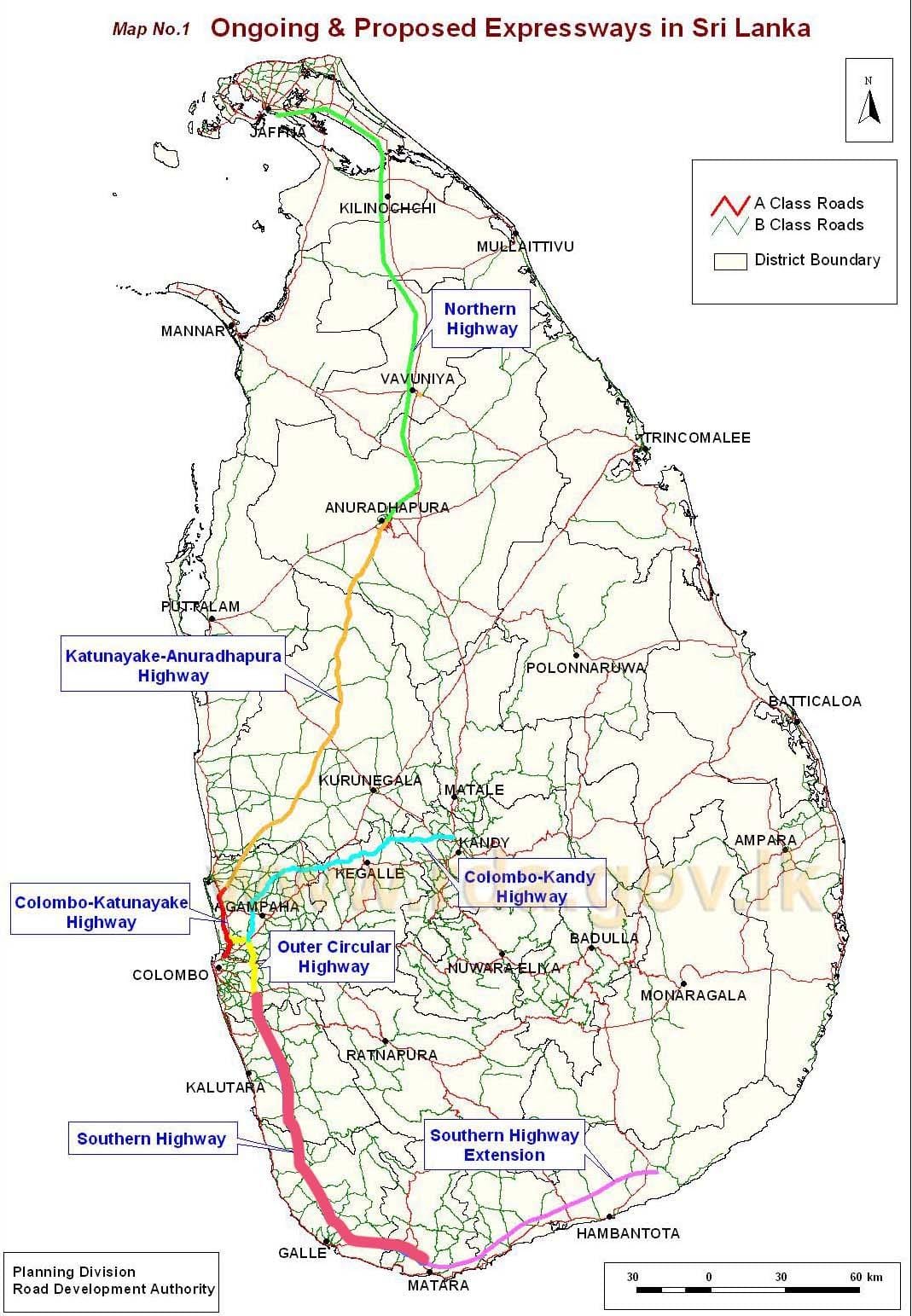 karte Šrilanka expressway