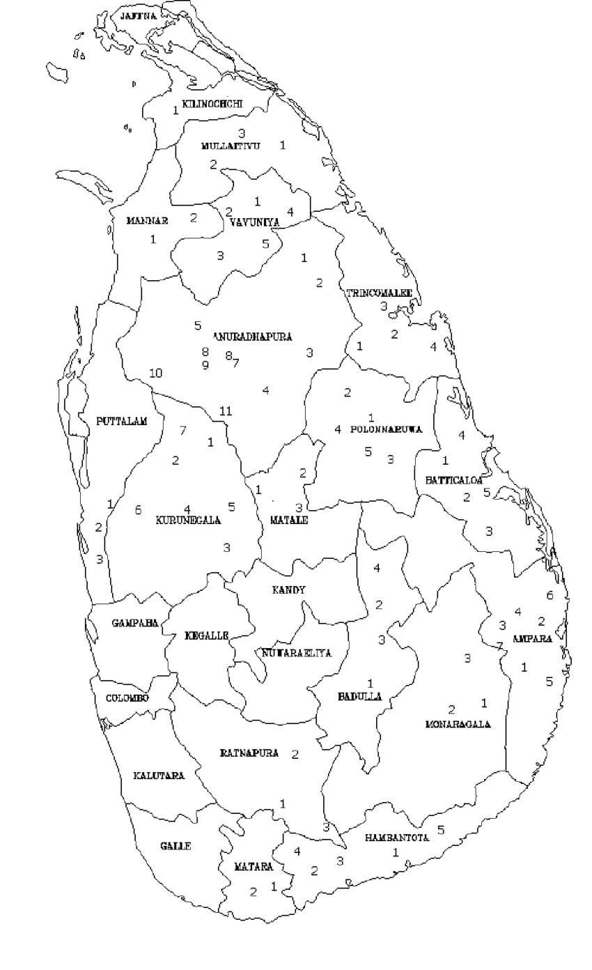 karte Šrilanka karte melnā un baltā krāsā