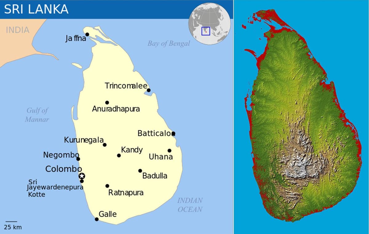 karte Šrilanka topogrāfiskās