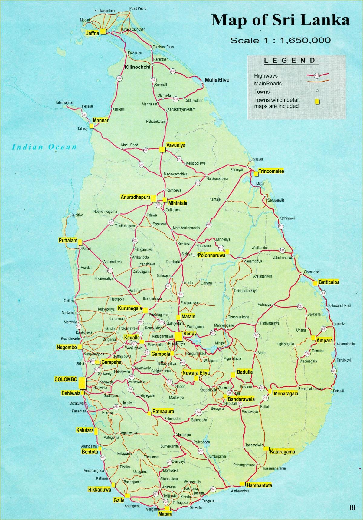 ceļu distances karte Šrilanka