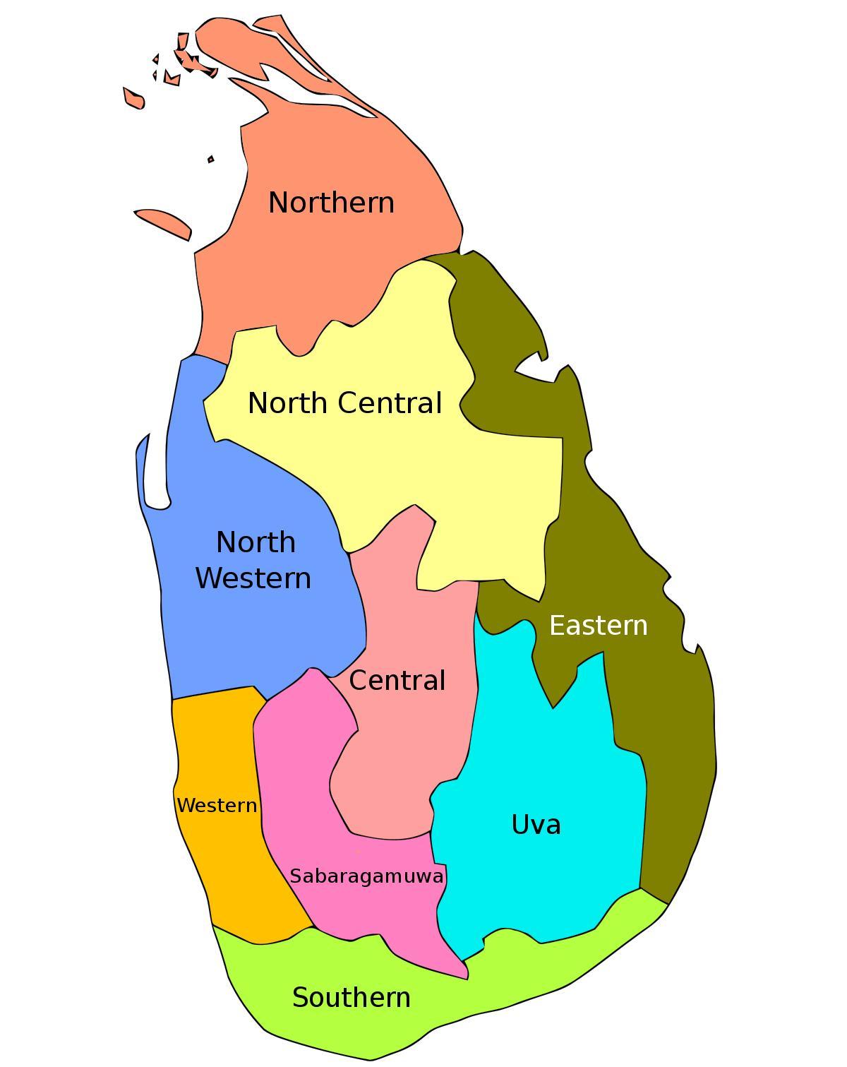 Šrilankas provincēs karte