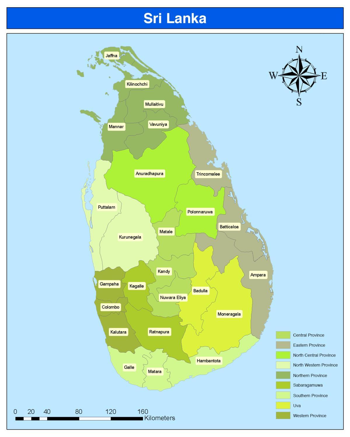 rajons Šrilankā karte