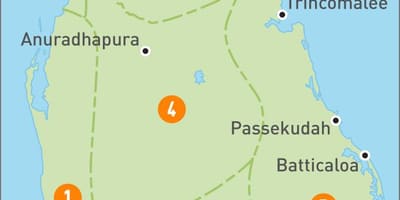 Karte Šrilanka reģionos