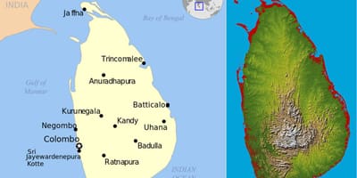 Karte Šrilanka topogrāfiskās